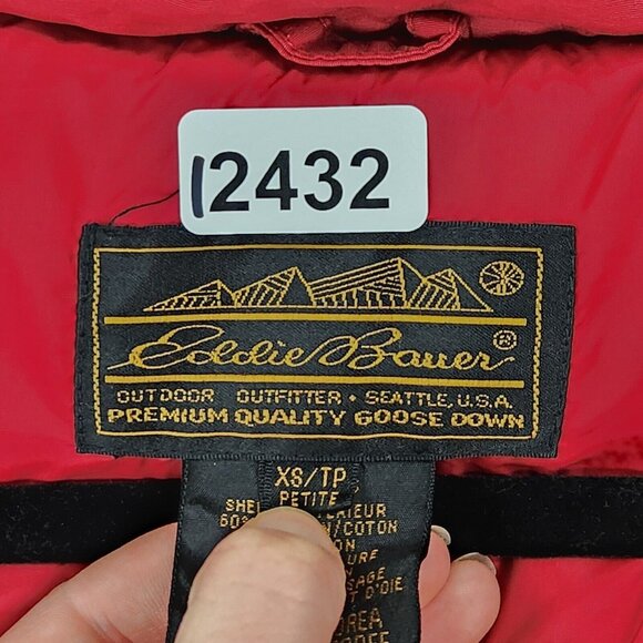 Eddie Bauer Coat Women XS Petite Red Vintage Goose Down Long Parka Hooded Winter - Picture 10 of 16